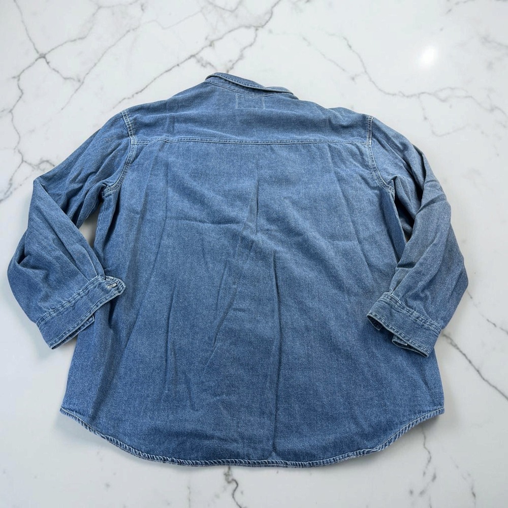 Vintage 90s Quizzical Denim Shirt L Blue Christmas Noahs Ark Festive Grandmacore - Picture 9 of 14